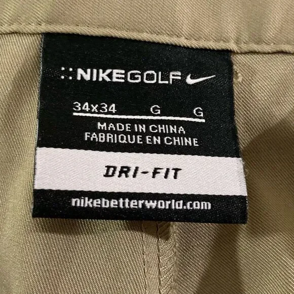 Nike Dri Fit Golf Pants Mens 34x34 Tan Lightweight Flat Front Casual - Picture 8 of 14